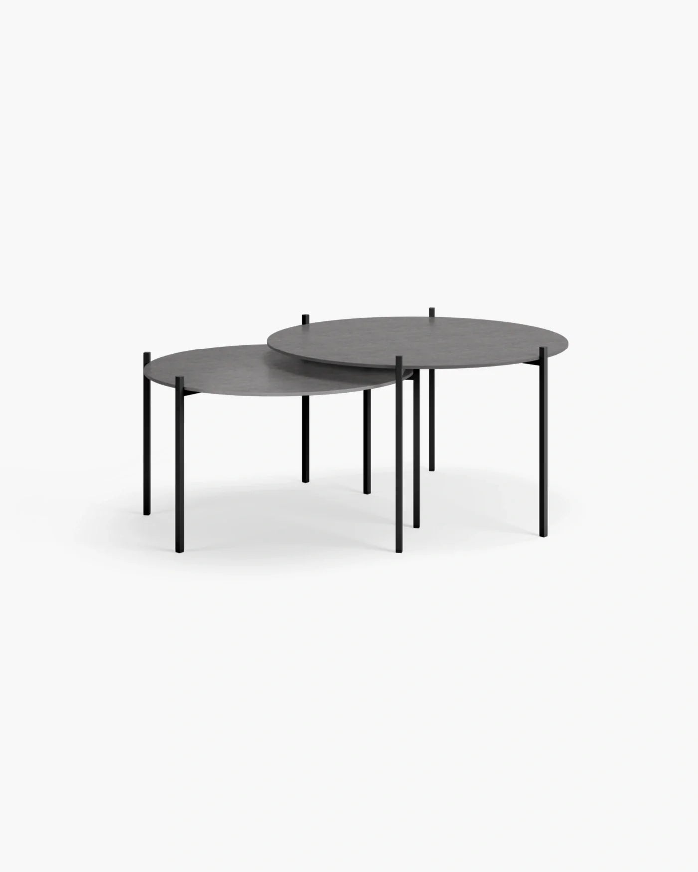 Leo coffee table set in black and Grafite dekton, showcasing modern elegance and refined design for stylish interiors.